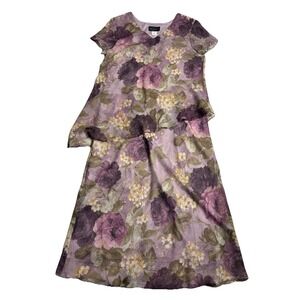 Connected Apparel Womens 16 Floral Tiered Dress Purple Ruffle Hem Fairy Boho